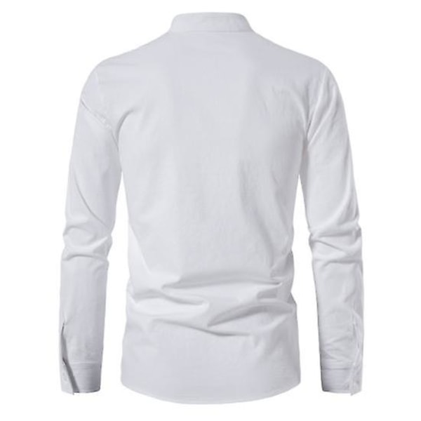 Långärmad skjorta Henley långärmad skjorta Herr Linne Bomull white XL