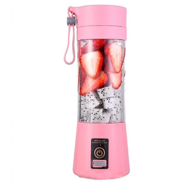 Bärbar blender, Mini Personal Blender med 6 blad, Smoothie Maker Fruktmixer, USB laddningsbar Pink