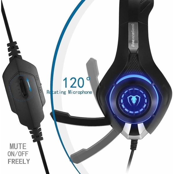 Beexcellent Gaming Headset för Ps4 PC Xbox One - Kristallklart ljud med ledbelysning (blå)