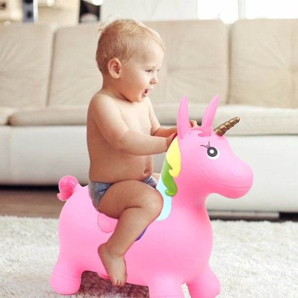 Uppblåsbara Riding Unicorn Toy Förtjockade fästen Jumping Pink