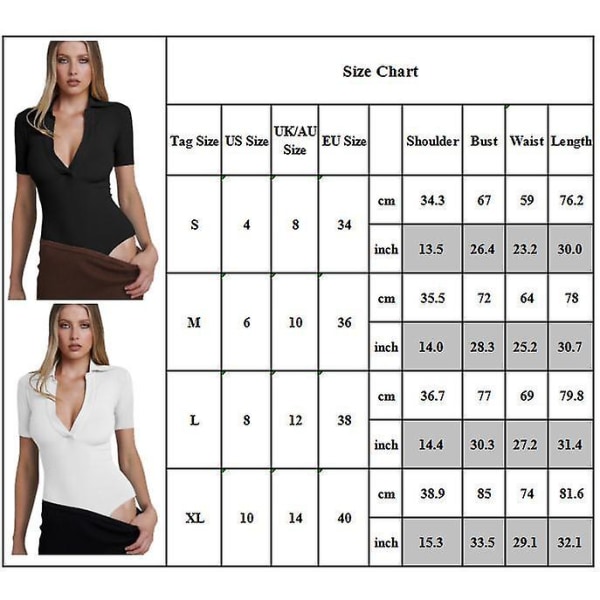 Damtoppar, Slim T-shirt för kvinnor, Bodysuit med djup V-ringning White XL
