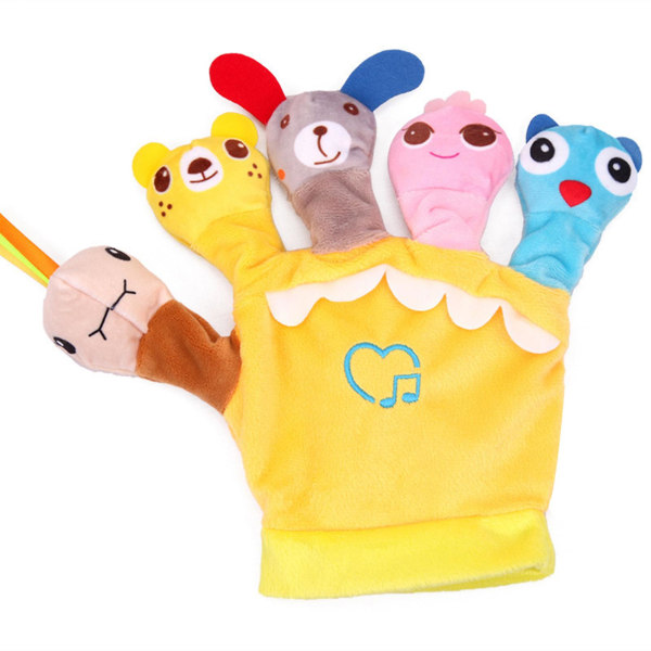 Animal Finger Puppet Handske Plyschleksaker Berättande Musikdosa Interaktionsleksak för barn yellow