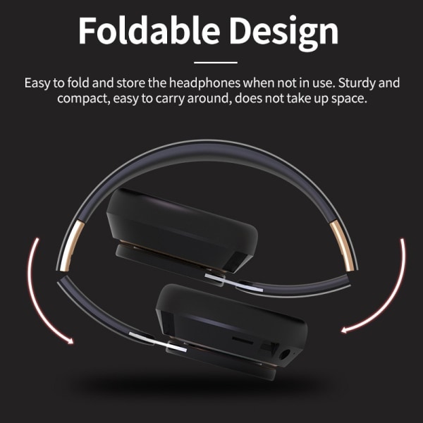 Headset hopfällbart trådlöst stereoheadset Bluetooth 5.0 hörlurar för smartphone surfplattor, bärbar dator Black