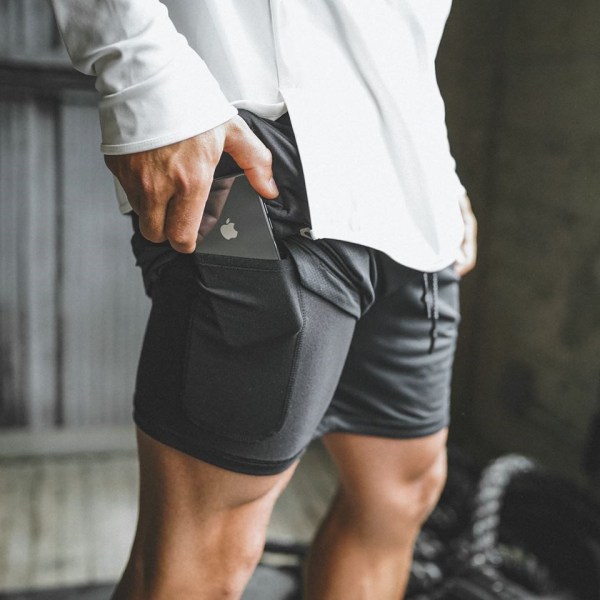 Sommar strandshorts för män Casual stor storlek dubbla lager shorts Mesh sportbyxor White XL
