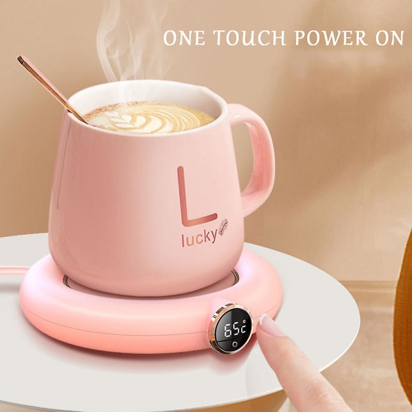 Smart Electric Cup Värmeunderlägg Varmare Kaffe Te Mjölk Mugg Dryckesvärmare Matta 3 temperaturinställningar Pink