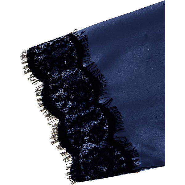 Kvinnors satin pyjamas Set Set 4-delad Floral Lace Strap Underkläder. blue XXL