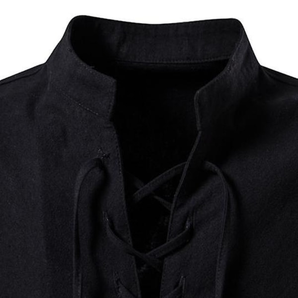 Långärmad skjorta Henley långärmad skjorta Herr Linne Bomull black XL