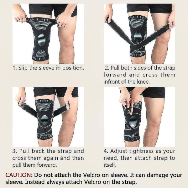 Knäskydd 2 par knäkompressionsärmar med justerbara remmar för män och kvinnor, professionellt knästöd L