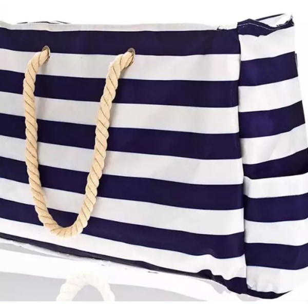 Strandväska med stor kapacitet Handväska i bomullsrep Blårandig strandhandväska i canvas inklusive Messenger-väska med innerficka dark blue