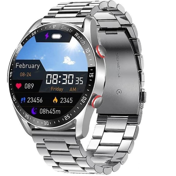 Smart Watch Icke-invasivt blodsockertest Smart Watch, Full Touch Health Tracker- watch med blodtryck Silver steel