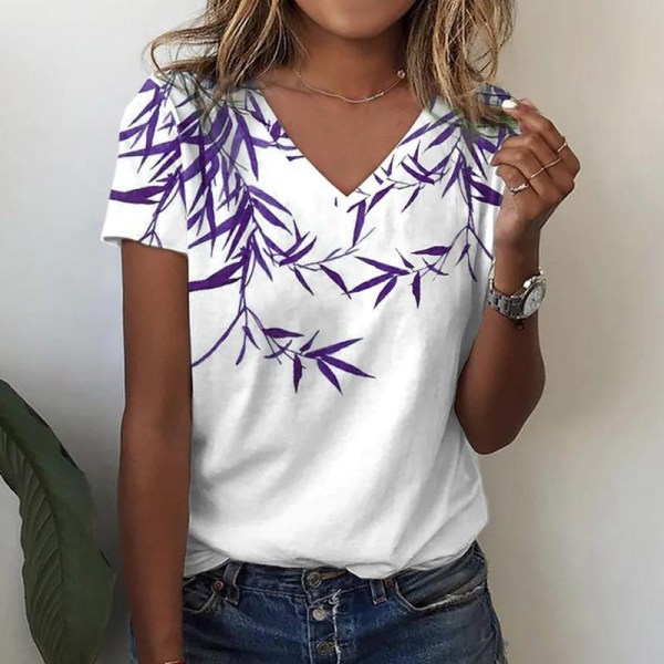 Damkläder, Dammode Sommar Casual, Blommiga print , T-shirts i lös bomull purple XL