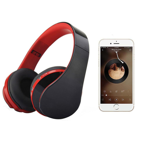 Bluetooth hörlurar Trådlösa, Over Ear-headset med mikrofon, hopfällbara och lätta Svartröda Black red