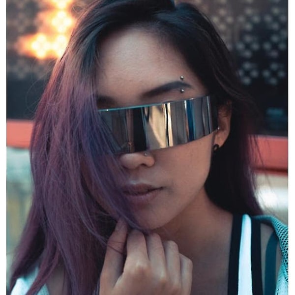 80-tals Futuristic Cyclops Punk Visor Solglasögon med genomskinliga spegelglas, One Size (multi tillval) C