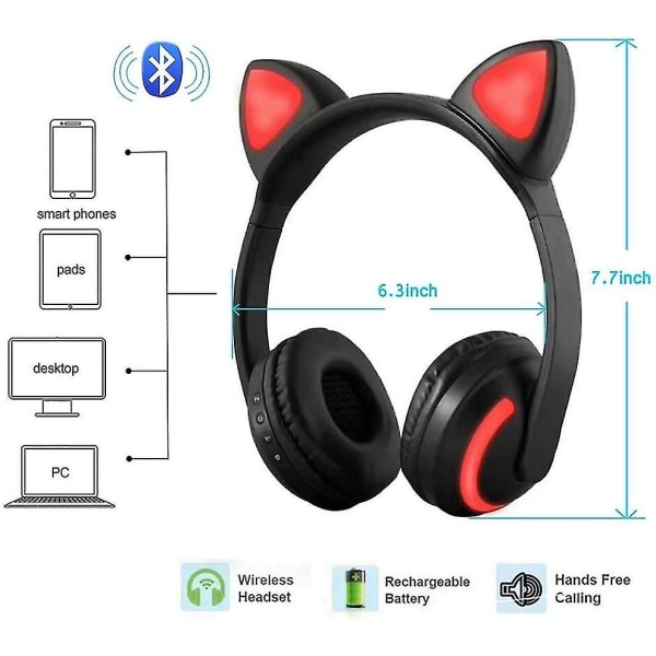 Trådlöst Bluetooth Cat Ear Headset med mikrofon 7-färgs LED-ljus Blinkande On-ear Stereo Headset