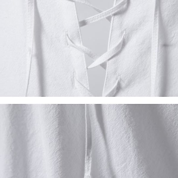 Långärmad skjorta Henley långärmad skjorta Herr Linne Bomull white XL