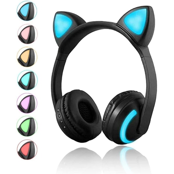 Trådlöst Bluetooth Cat Ear Headset med mikrofon 7-färgs LED-ljus Blinkande On-ear Stereo Headset
