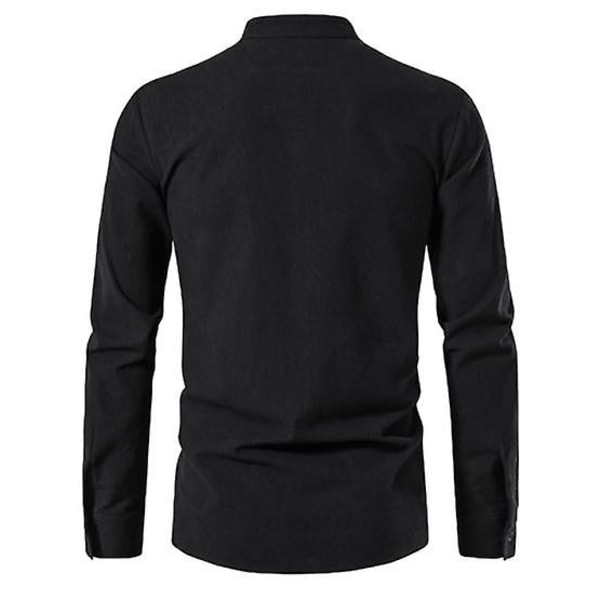 Långärmad skjorta Henley långärmad skjorta Herr Linne Bomull black XL