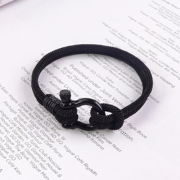 Män Dam Stål Skruv Ankare Schackel Nautical Sailor Rope Armband Wrap Armband (Flera färger tillgängliga) Black