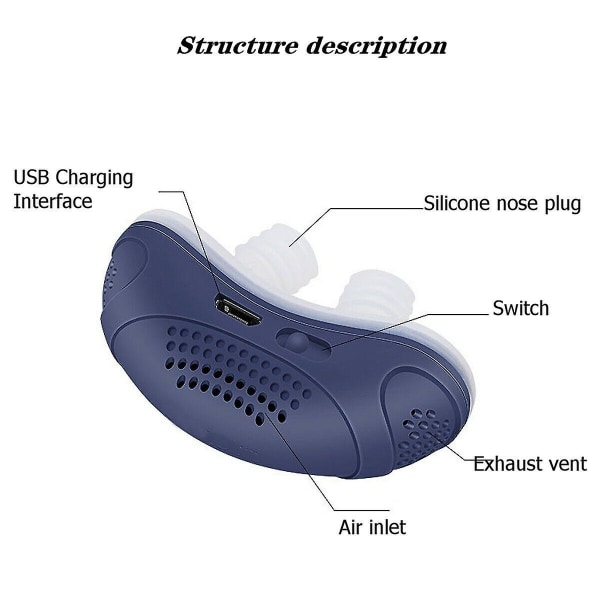 Snarkstoppanordning Elektrisk Mini CPAP Anti-Snarkutrustning för sömnapnékorrigering Blue