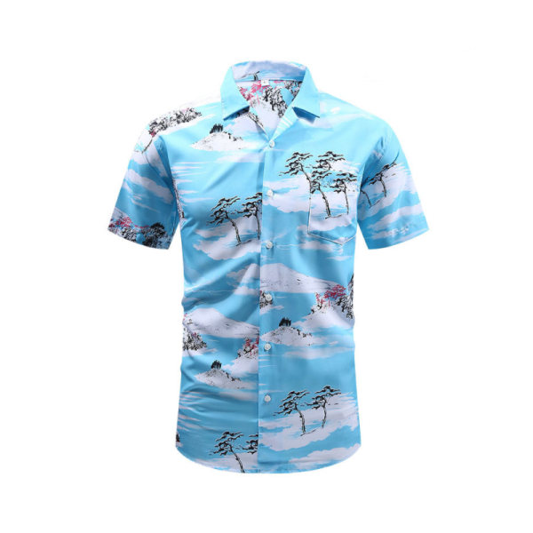 Hawaiiansk skjorta med halv ärm, Hawaii skjorta sommarstrand för män S