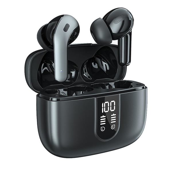 Bluetooth hörlurar True Wireless Earbuds Led Power Display-hörlurar med trådlös laddningsfodral Svart Black