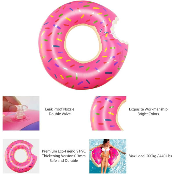 Donut Pool Floats Uppblåsbara Donut Raft Ringar för vuxna Pool Party Jordgubb 60cm
