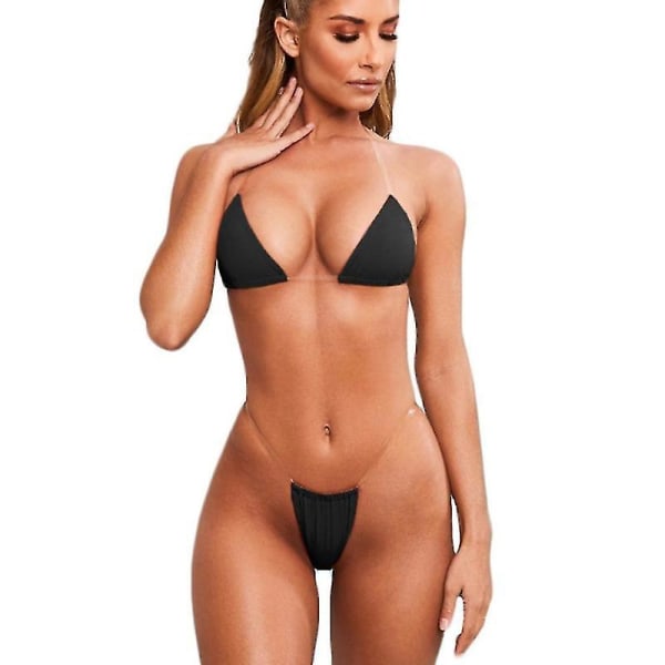 Invisible Strap Bikini Bikini Enfärgad Badkläder för damer Bikini Tvådelad Set One Size(multi ) BLACK
