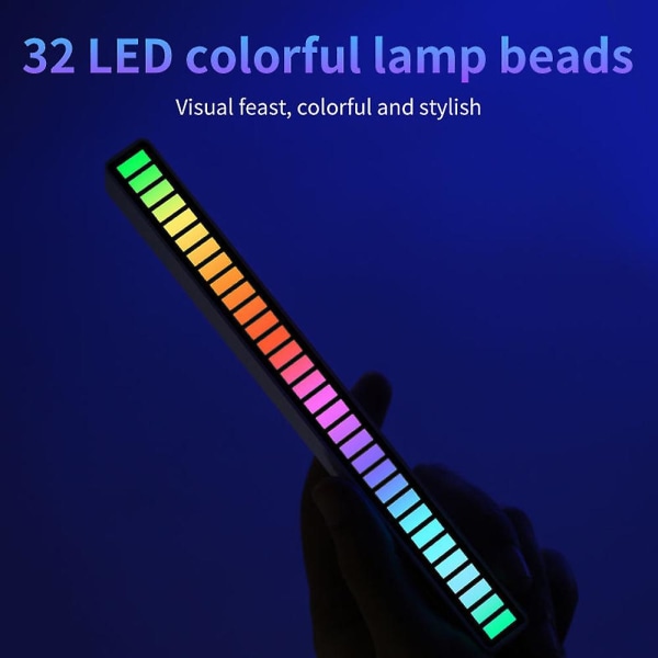 Snyggt ljudstyrt omgivande ljus, musikljus med 32 färgglada lamppärlor, uppladdningsbar typ C Black