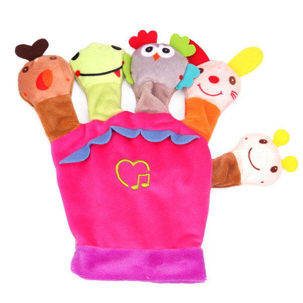 Animal Finger Puppet Handske Plyschleksaker Berättande Musikdosa Interaktionsleksak för barn Pink