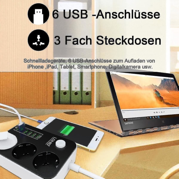 Förlängningssladd med USB -port Power grenuttag Överspänningsskydd (två alternativ) UK plug