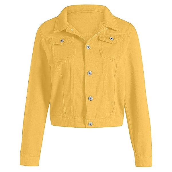 Kvinnor Kort jacka Långärmad Slimming Cardigan Suit Yellow M
