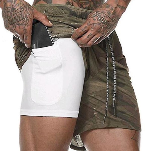 Sommar strandshorts för män Casual stor storlek dubbla lager shorts Mesh sportbyxor Green M