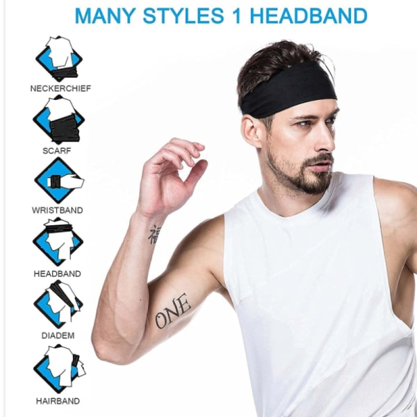 Träningspannband för unisex -sporter - brett pannband Yoga gymtillbehör Elastiskt pannband (multi ) black