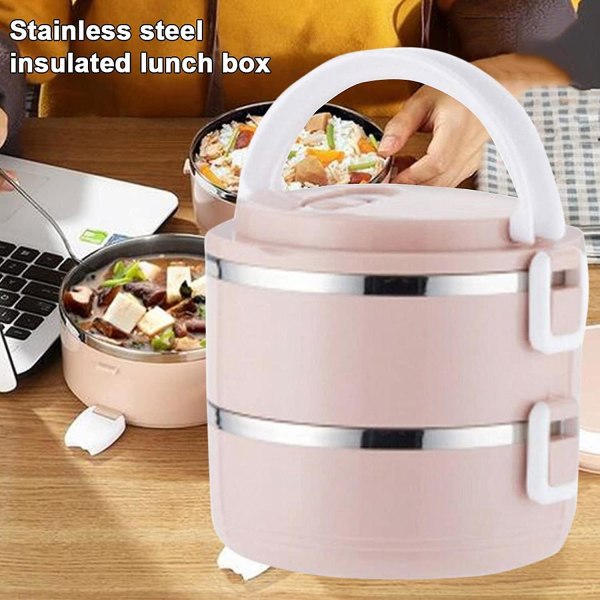 Thermal lunchbehållare Stapelbar matbehållare i rostfritt stål med silikonförslutningsögla Pink