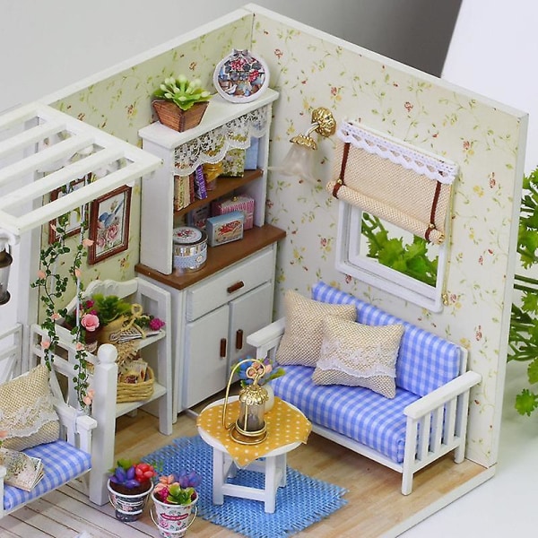 julklapp gör-det-själv dockskåp dockhus i miniatyr dockskåpsmöbler kit med led-leksaker