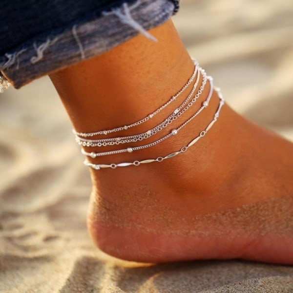5 st Silver Foot Smycken Foot Link Ankel Link Foot Chain - Kedja & Bolla Silver