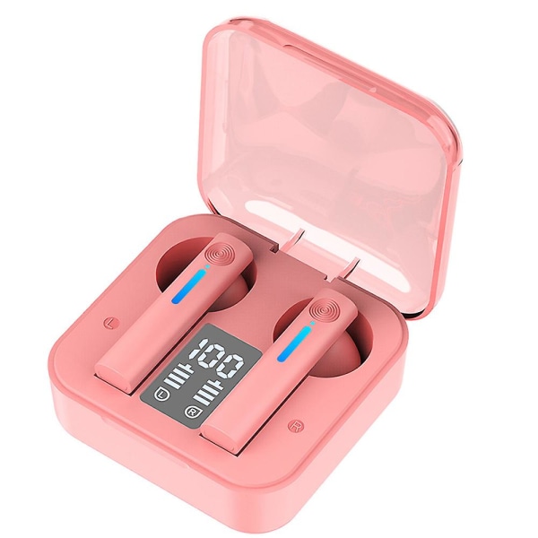 Bluetooth 5.0 trådlöst headset med LED-batteridisplay, öronformat headset pink