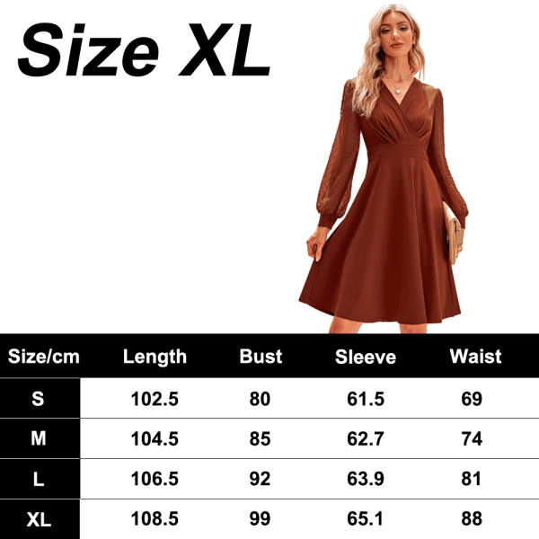 Damklänning Långärmad Trendig V-ringad europeisk och amerikansk jacquardklänning XL