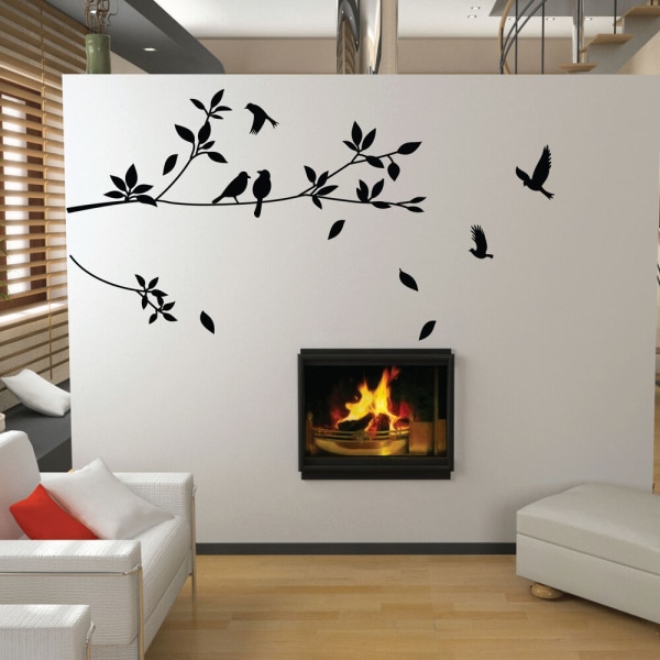 Träd- och fågelväggklistermärke, snidad väggdekal Dekorativ målning för vardagsrum och sovrum, konstdekal, FÅGELVÄGGKLISTERMÄRKNING