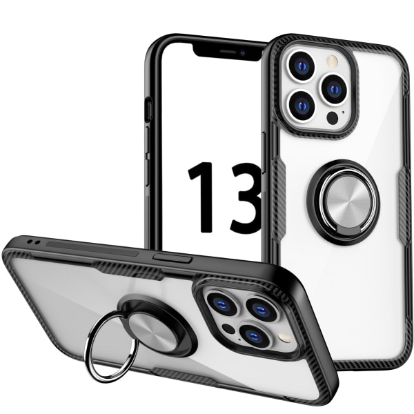 Stötsäker Transparent TPU + Skyddsfodral i akryl med ringhållare för iPhone 13 Pro Max (silver svart)
