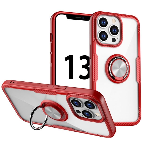 Stötsäker Transparent TPU + Skyddsfodral i akryl med ringhållare för iPhone 13 Pro Max (röd)