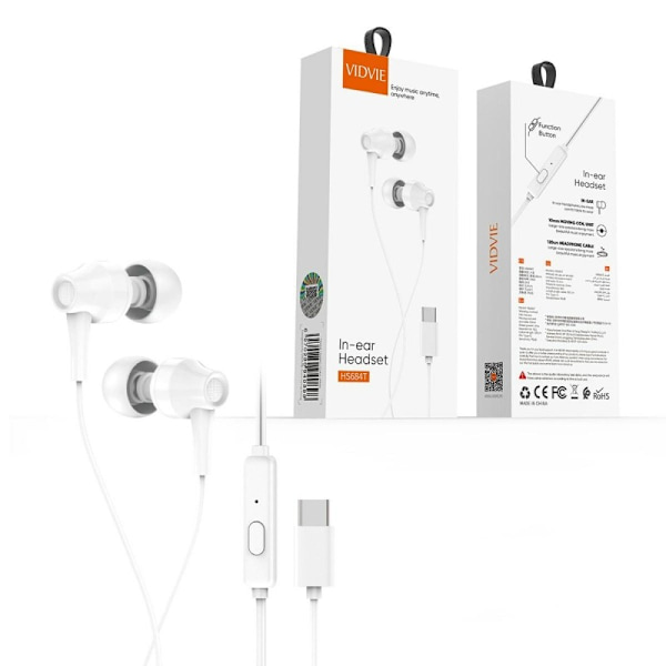 Vidvie Headset USB-C för iPhone och Android Vit