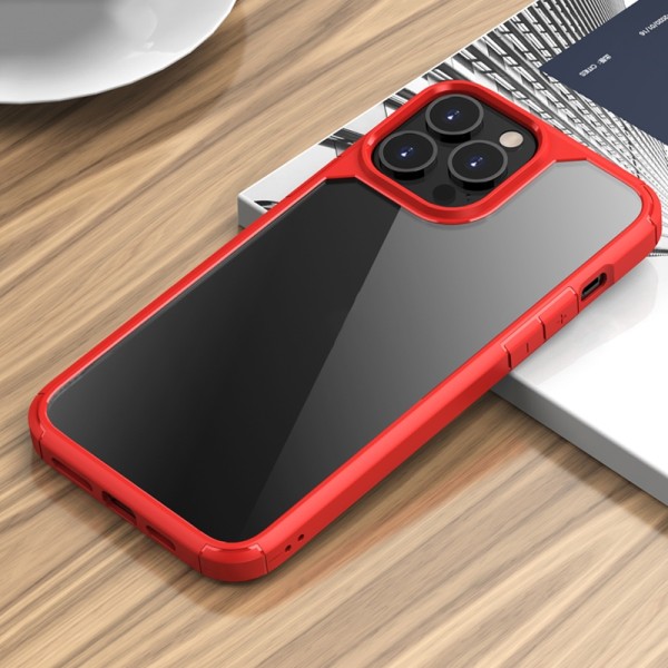 iPhone 13 Pro - Stötsäker TPU + genomskinligt PC-skyddskal (röd)