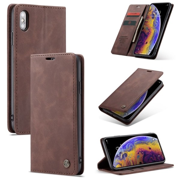 CaseMe-013 multifunktionellt läderfodral med kortplatshållare - Plånbok för iPhone x / xs (mörk brun)