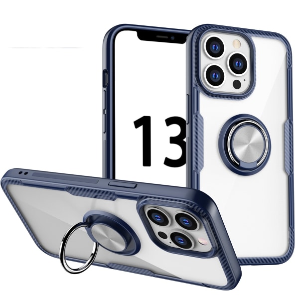 Stötsäker Transparent TPU + Skyddsfodral i akryl med ringhållare för iPhone 13 Pro Max (marinblå)