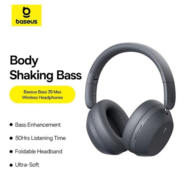 Bluetooth-hörlurar - Baseus - Bass 35 Max - Batteritid 50 timmar - Brusreduktion - Överlägsen komfort