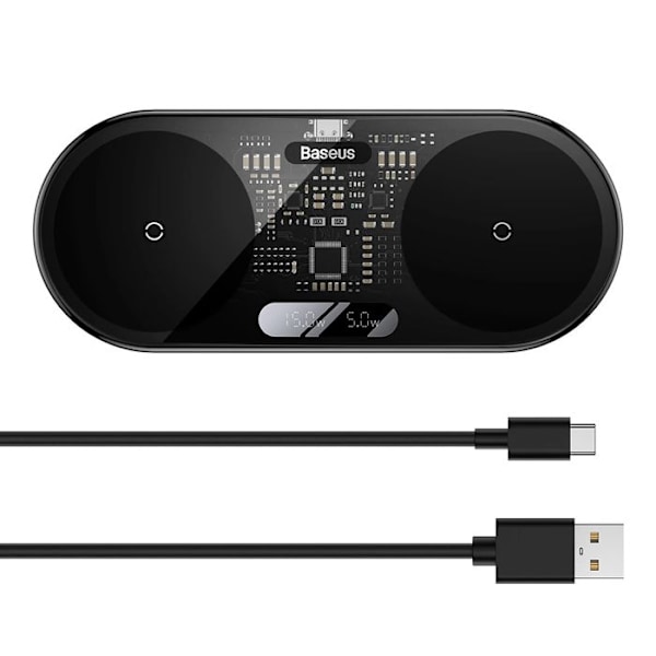 Baseus Dual USB-C 20W trådlös laddare Svart