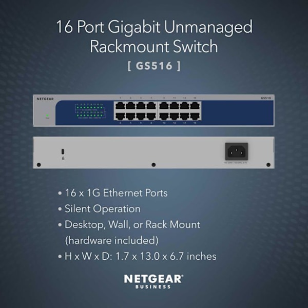 Switch - NETGEAR - GS516-300EUS - 16 portar - Gigabit Ethernet - Energibesparande
