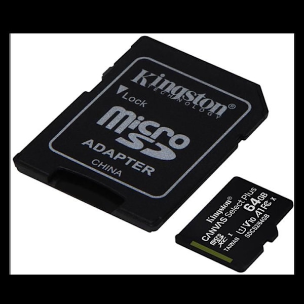 KINGSTON Canvas Select Plus SDCS2 64GB 64GB Micro SD-minneskort Klass 10 A1 100MB/s + Adapter ingår