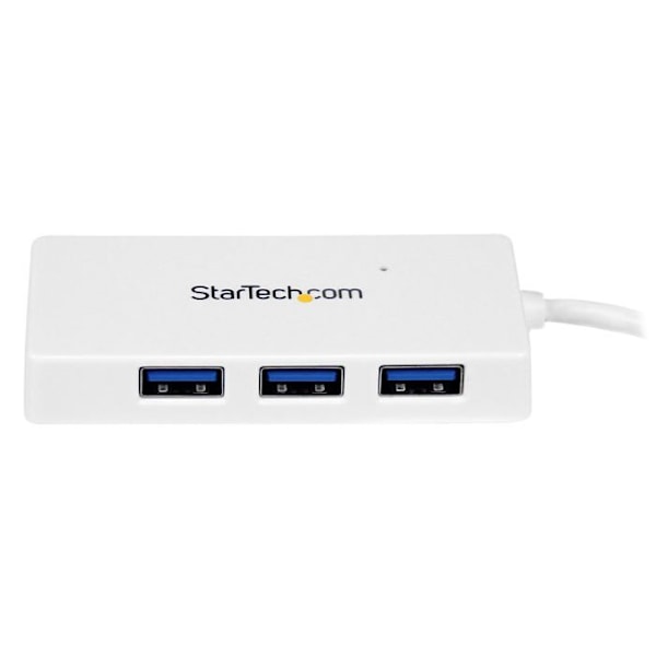 4-portars USB 3.0 Hub med integrerad kabel - Vit - Bärbar Mini USB Hub - USB3 Hub - ST4300MINU3W